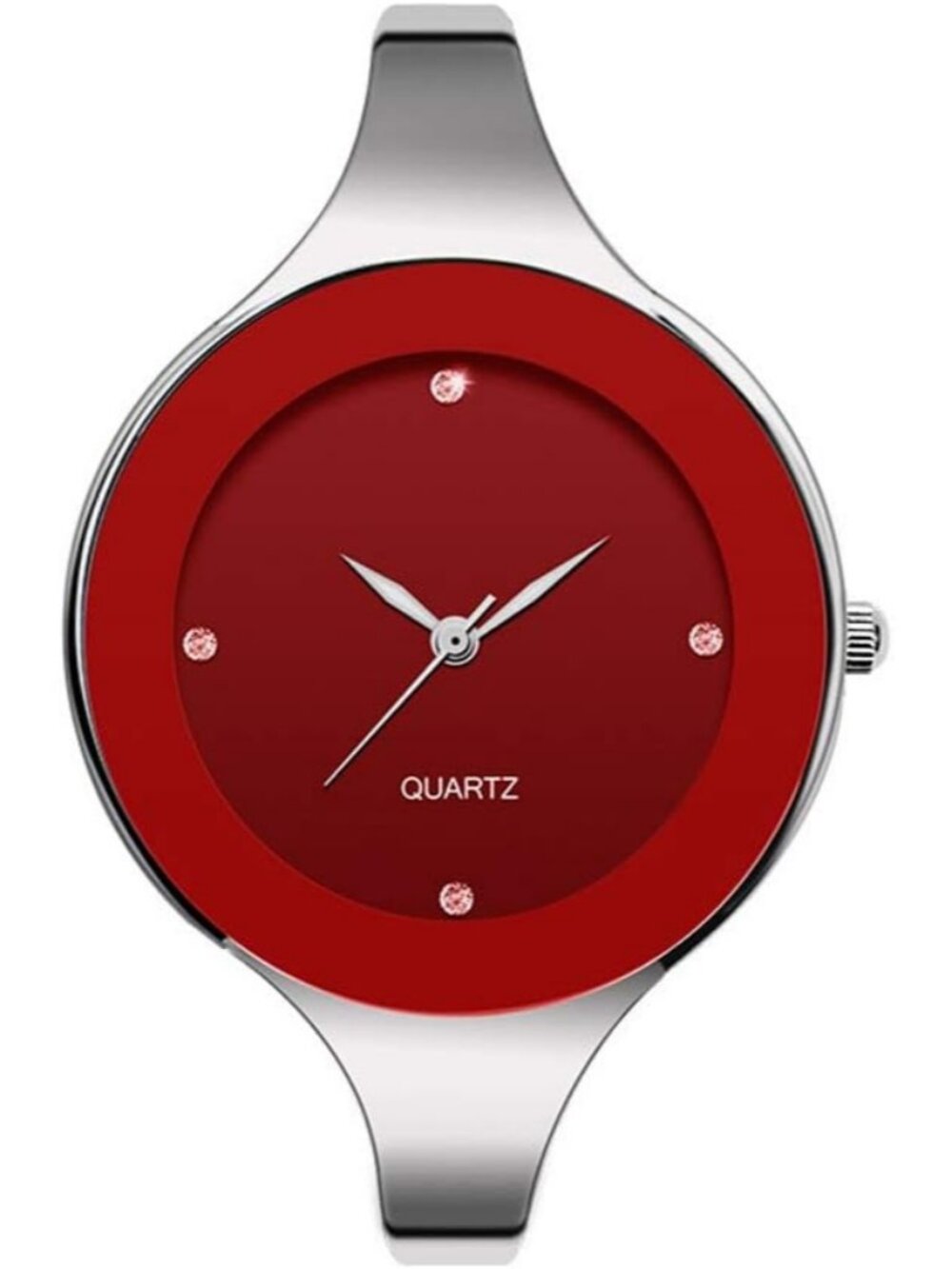 Women's Red Stainless Steel Bangle Quartz Analog Bracelet Stylish Wrist Watch